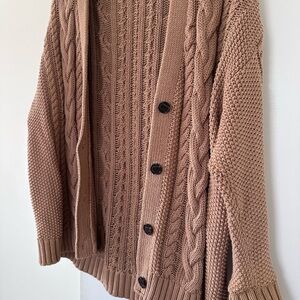 Quince Tan Knit Cardigan, Oversized Boyfriend fit